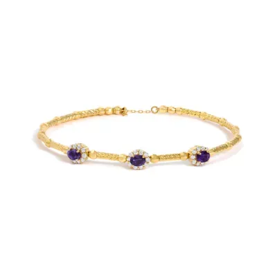 18K Yellow Gold Purple Amethyst and 1/3 Cttw Diamond Halo Station Bracelet, 7 In by Haus of Brilliance