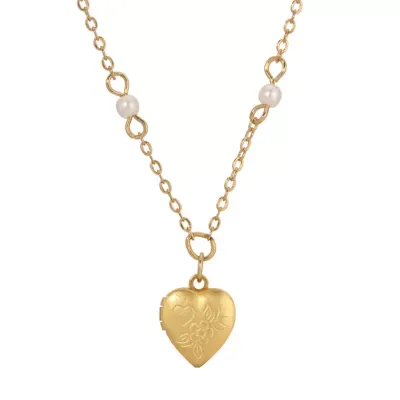 Small Engraved Heart Locket Necklace 16 In by 1928 Jewelry