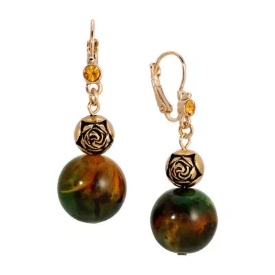 Gold Tone Gold and Green & Yellow Bead Drop Earrings by 1928 Jewelry