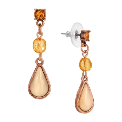 Rose Gold Tone Topaz Stone & Beige Moonstone Teardrop Earrings by 1928 Jewelry