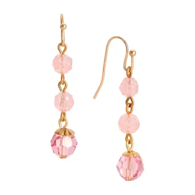 Gold Tone Pink Bead Linear Earrings by 1928 Jewelry