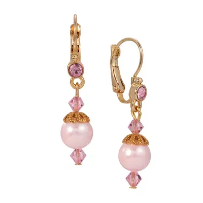 Gold Tone Pink Bead Drop Earring by 1928 Jewelry