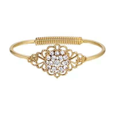 Gold Tone Diamond Shaped Filigree Crystal Hinge Bracelet, 7.25 In by 1928 Jewelry