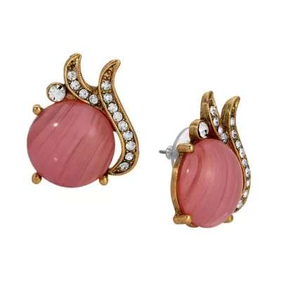 1928 Jewelry Gold Tone Round Pink & Crystal Button Earrings by 1928 Jewelry