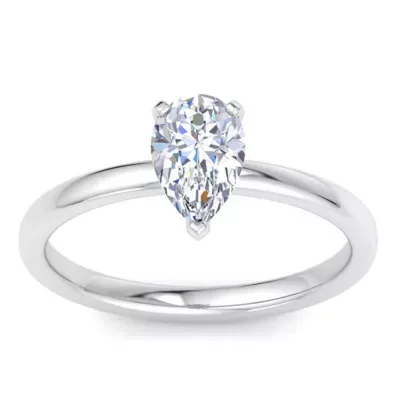 Lab Created 1 Carat Pear Shape Lab Grown Diamond Solitaire Ring in Sterling Silver by Belk & Co