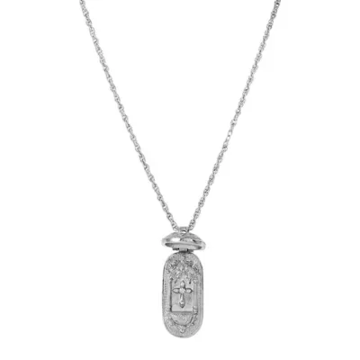 Silver Tone Blue Enamel Swing Open Pendant Enclosed Crucifix Necklace 30 In by Symbols of Faith
