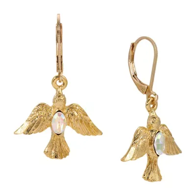 Gold Tone AB Crystal Dove Drop Earrings