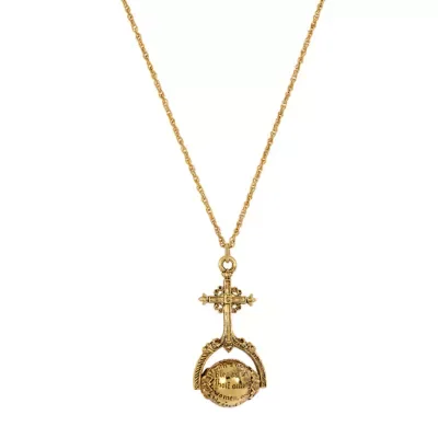 Gold Tone Cross Charm Spinner Necklace 24 In by Symbols of Faith