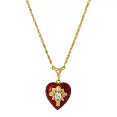 Gold Tone Red Enamel Cross Locket Necklace 18" by Symbols of Faith