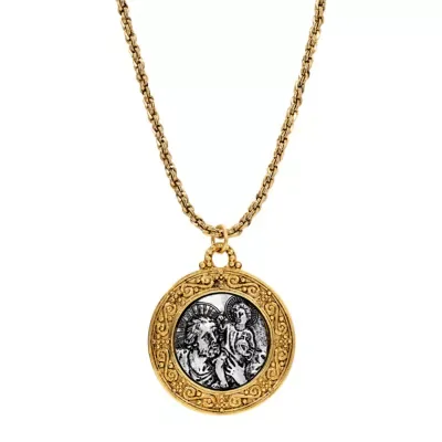 Two Tone St Christopher Medallion Necklace 20" by Symbols of Faith