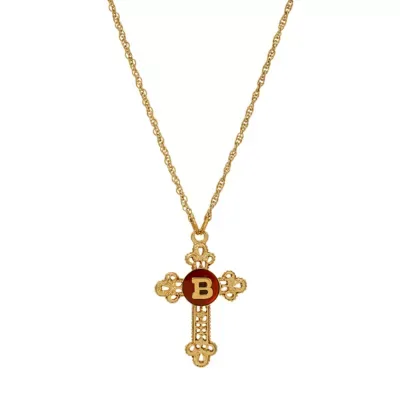 Gold Tone Cross Red Enamel Initial Necklace 18" by Symbols of Faith