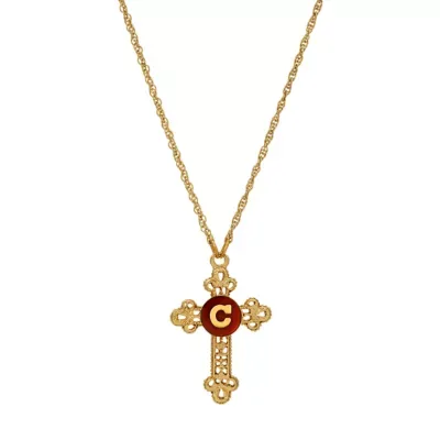 Gold Tone Cross Red Enamel Initial Necklace 18" by Symbols of Faith