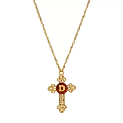 Gold Tone Cross Red Enamel Initial Necklace 18" by Symbols of Faith