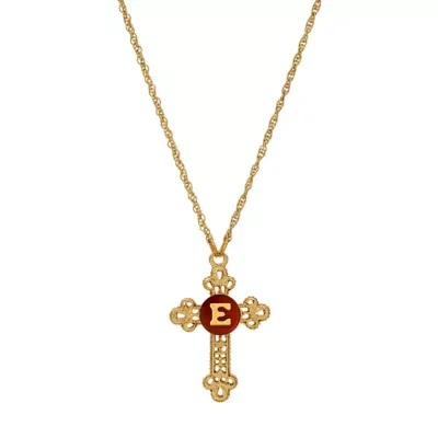 Gold Tone Cross Red Enamel Initial Necklace 18" by Symbols of Faith