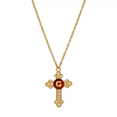Gold Tone Cross Red Enamel Initial Necklace 18" by Symbols of Faith