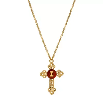 Gold Tone Cross Red Enamel Initial Necklace 18" by Symbols of Faith