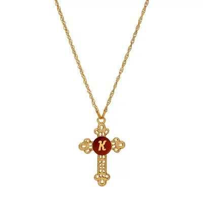Gold Tone Cross Red Enamel Initial Necklace 18" by Symbols of Faith