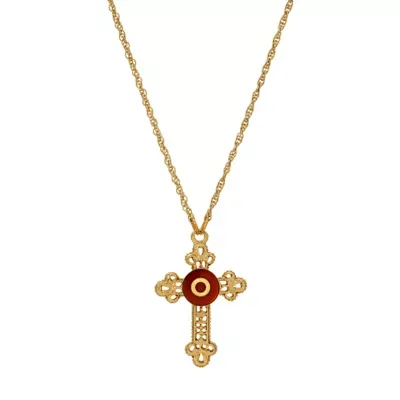 Gold Tone Cross Red Enamel Initial Necklace 18" by Symbols of Faith