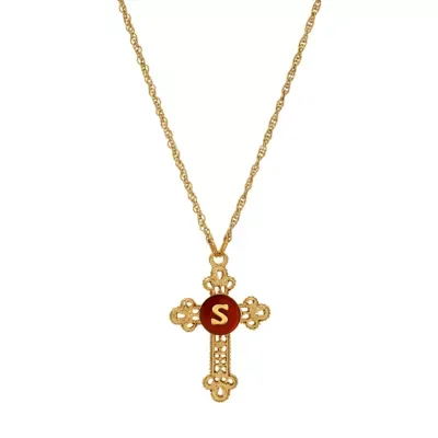 Gold Tone Cross Red Enamel Initial Necklace 18" by Symbols of Faith