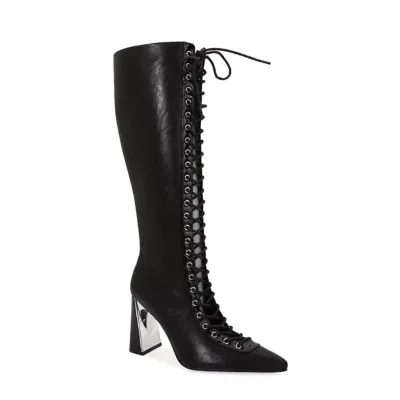 Feline Front Lace Up Pointy Toe Knee-High Boot