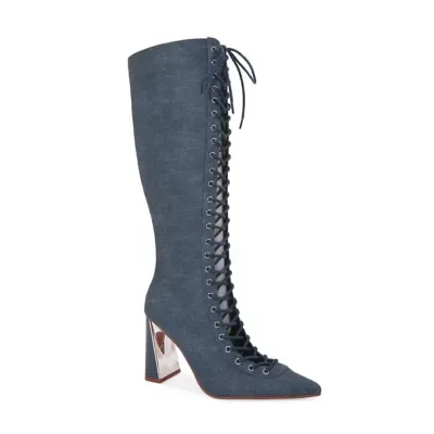 Feline Front Lace Up Pointy Toe Knee-High Boot