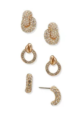 Tone Crystal Knot Trio Earrings