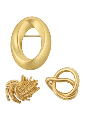 Plated Oval Circle Textured Brooch Set by Belk