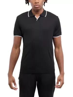 Spring + Mercer Johny Collar Short Sleeve Sweater with Rib Neck