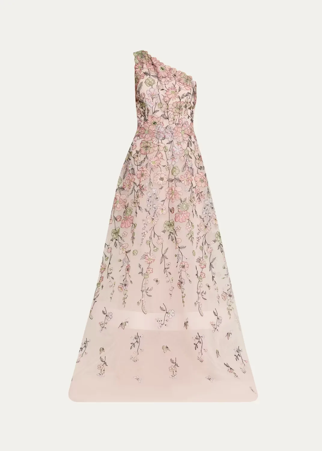 One-Shoulder Embroidered Tulle Gown