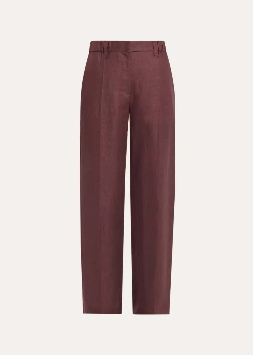 Elasticized Mid-Rise Linen Straight-Leg Pants by Brunello Cucinelli