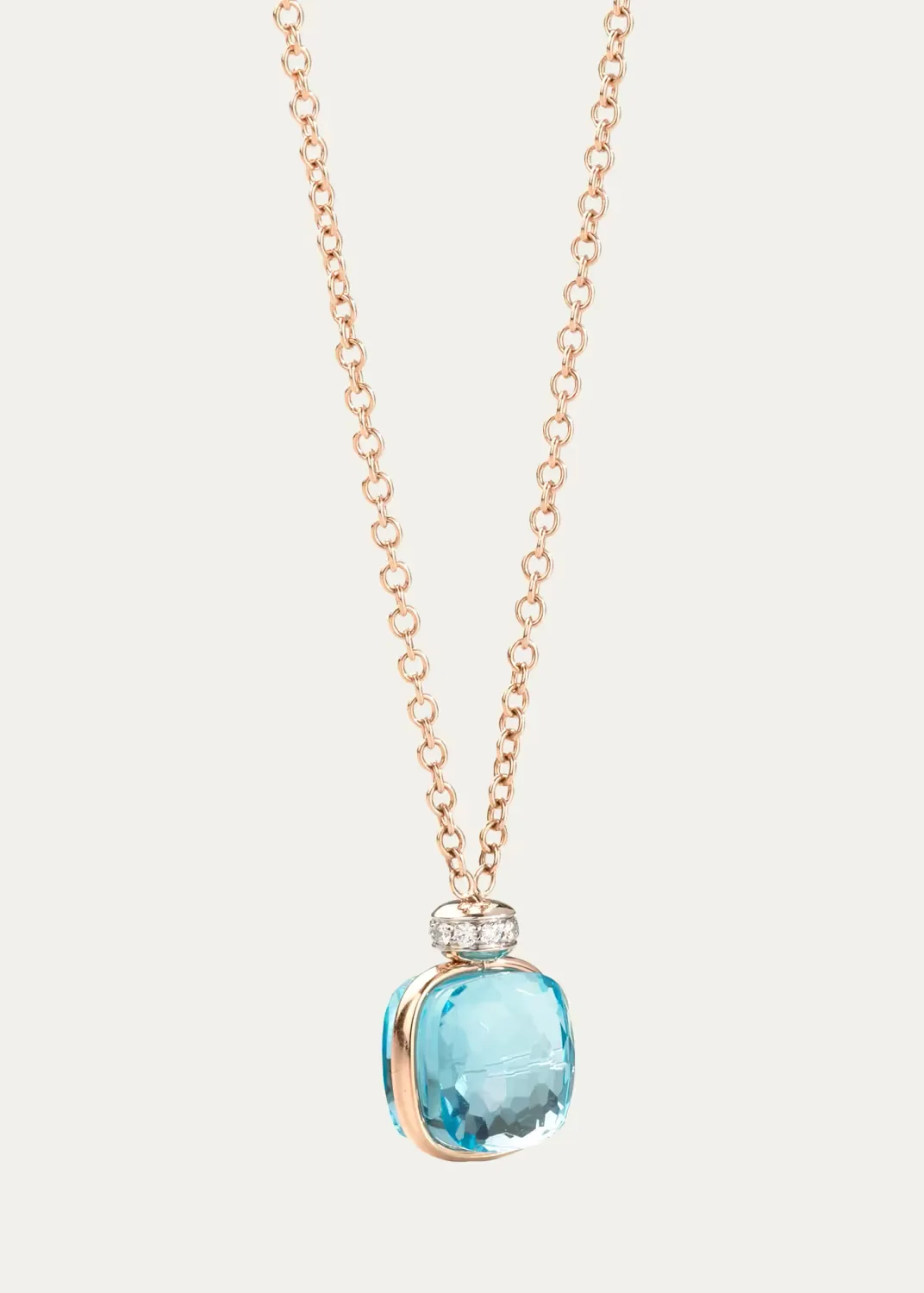 Nudo Classic 18K Rose Gold Sky Blue Topaz Pendant Necklace with Diamonds by Pomellato