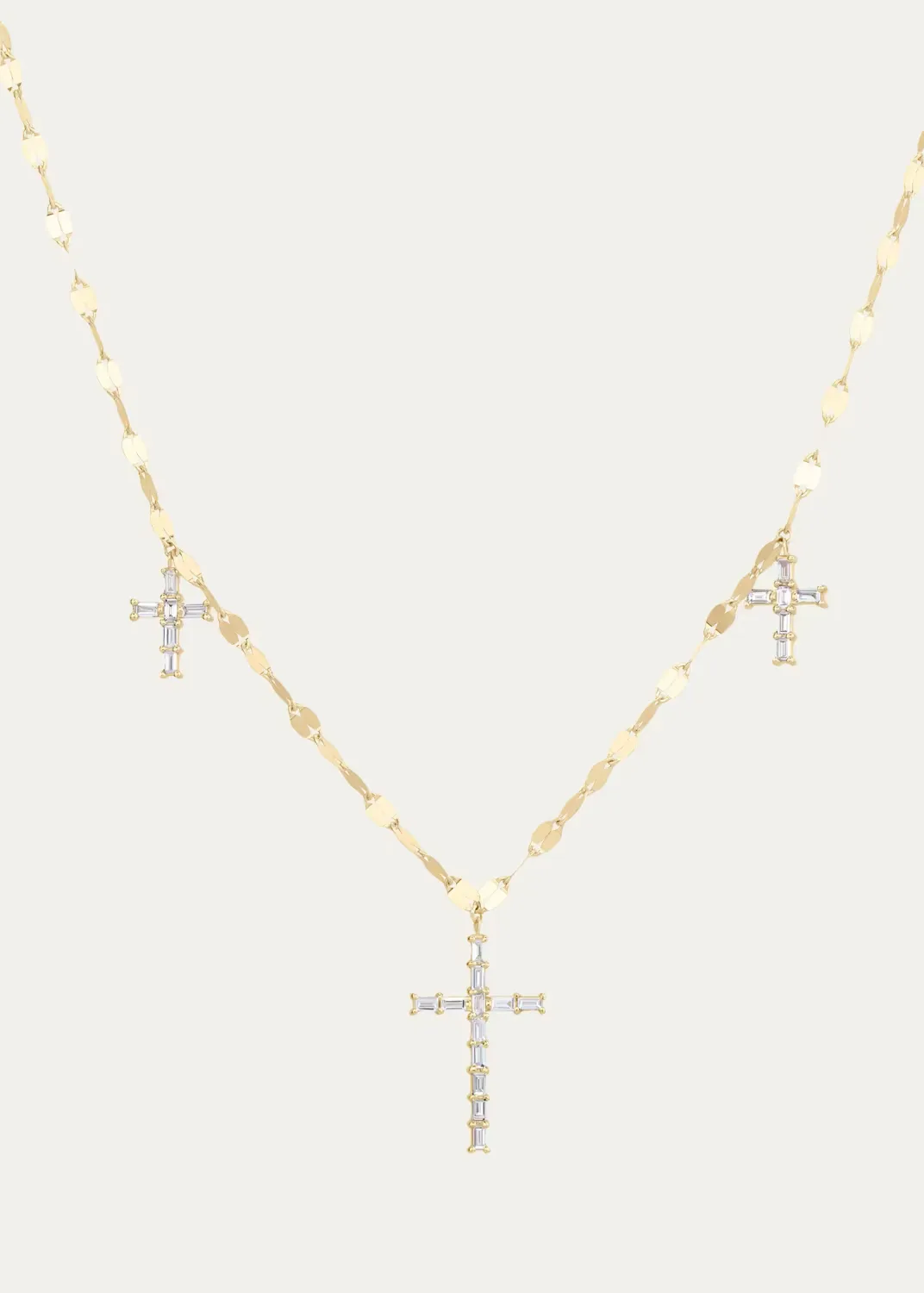 14K Yellow Gold Triple Baguette Diamond Cross Necklace by Lana