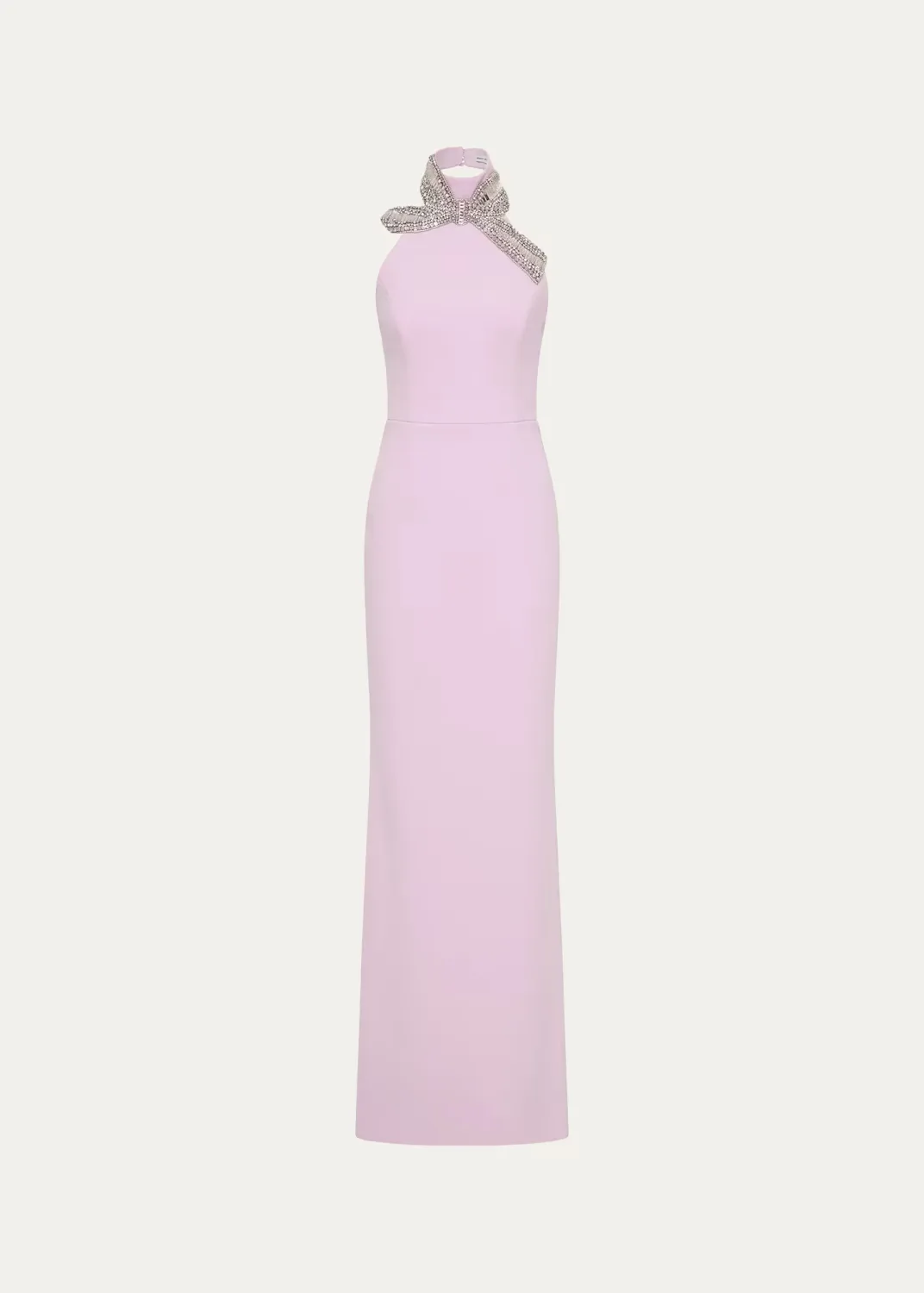 Yolanda Diamante Bow Halter Column Gown