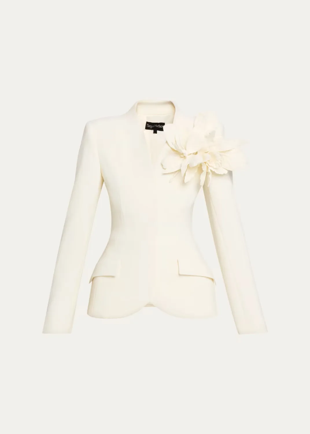 Collarless Slim Tailored Wool-Blend Jacket by Sergio Hudson