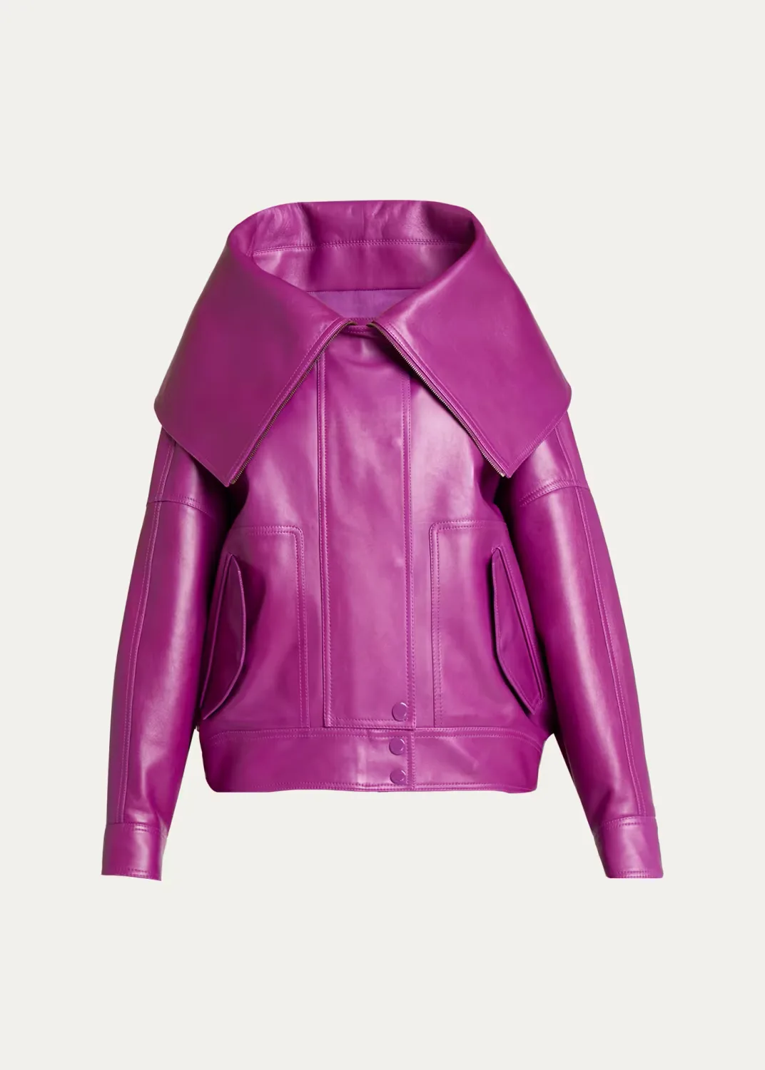 High-Collar Leather Bomber Jacket by Balenciaga