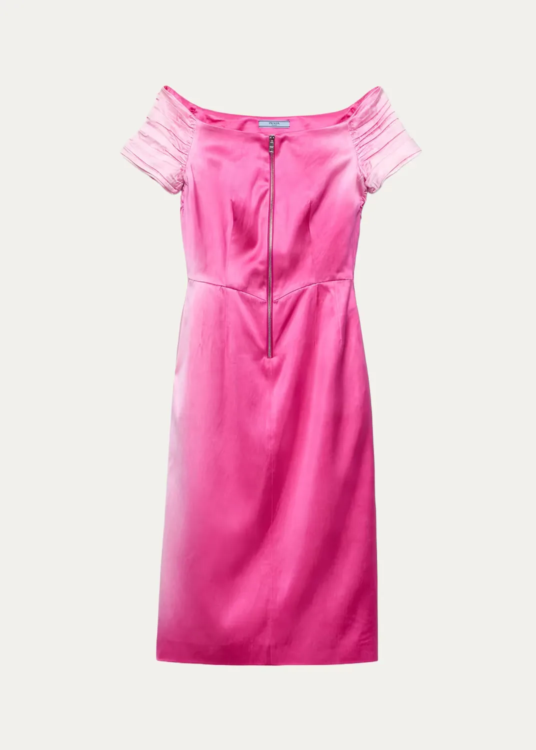 Off-The-Shoulder Washed Duchesse Satin Midi Dress by Prada