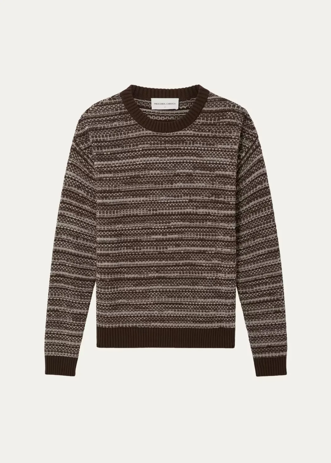 Cotton Jacquard Stripe Crewneck Sweater by Frescobol Carioca