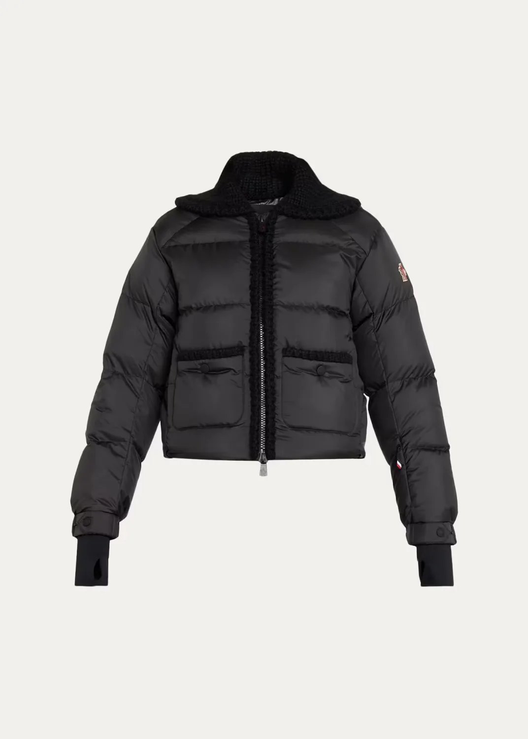 Jolie Rib Knit Collar Down Bomber Jacket