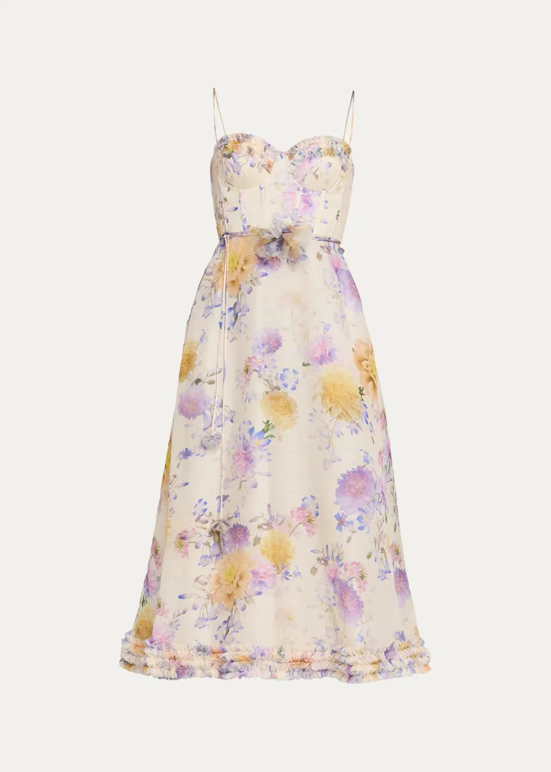 Kindred Spirit Luna Floral Linen Ruffle Midi Dress by Zimmermann