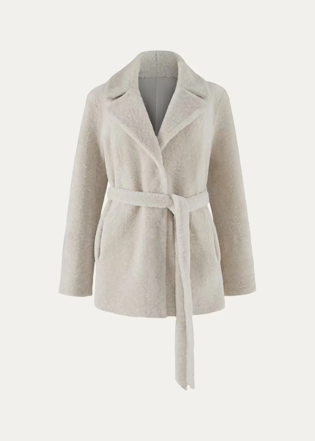 Select Textured Shearling Lamb Belted Jacket