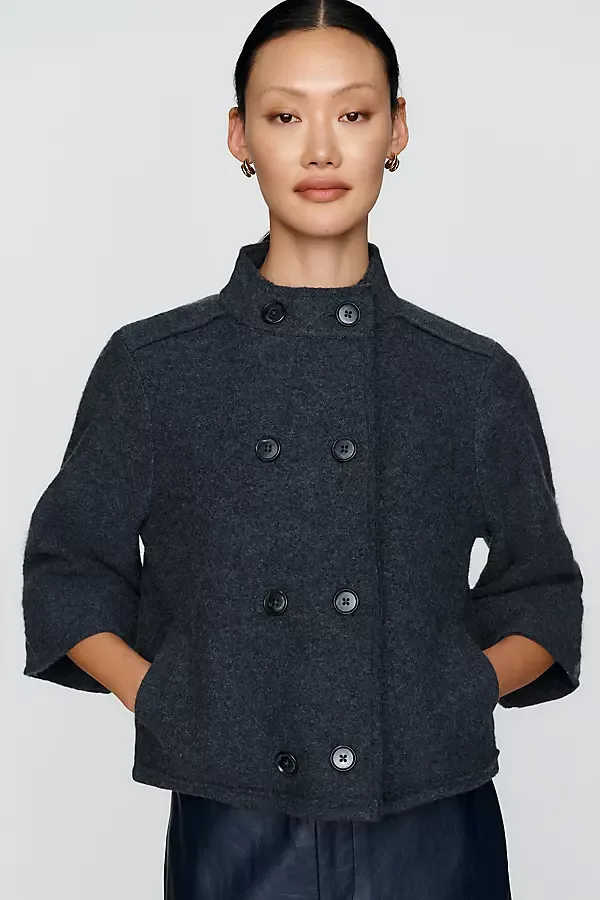 100% Wool Double Breasted Capelet Jacket by Maeve