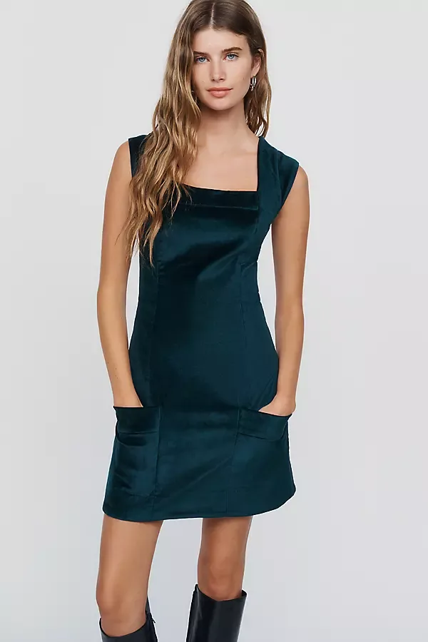 Velvet Square Neck Mini Dress by Maeve