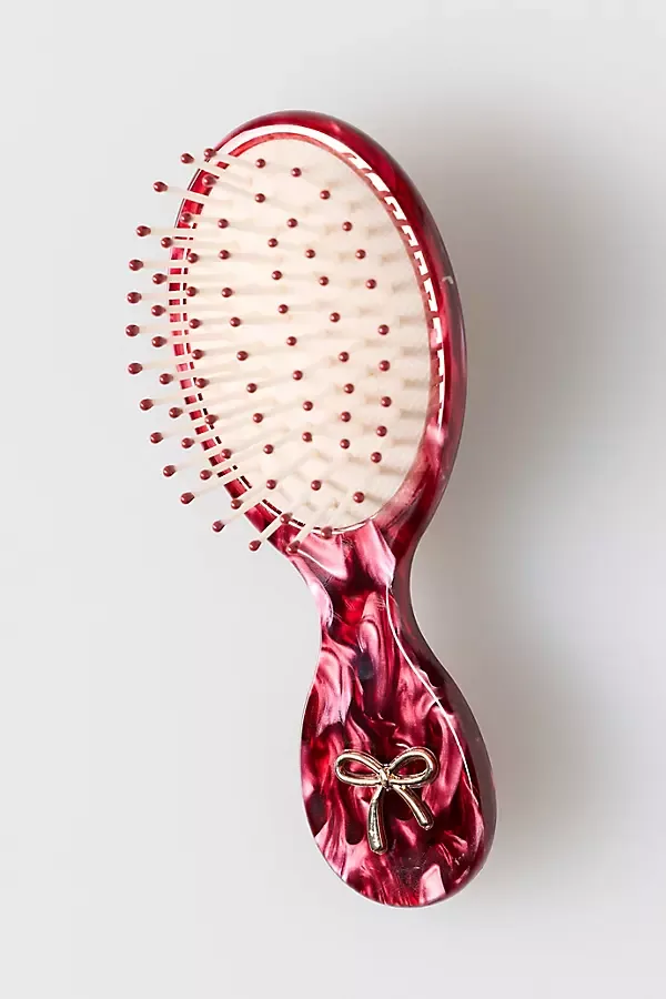 Mini Marbled Hair Brush with Metal Appliqu by Anthropologie