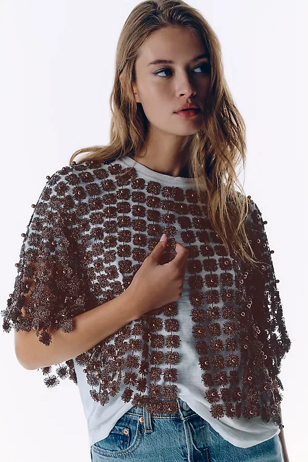 Sheer Pearl Lace Cape Top by Anthropologie