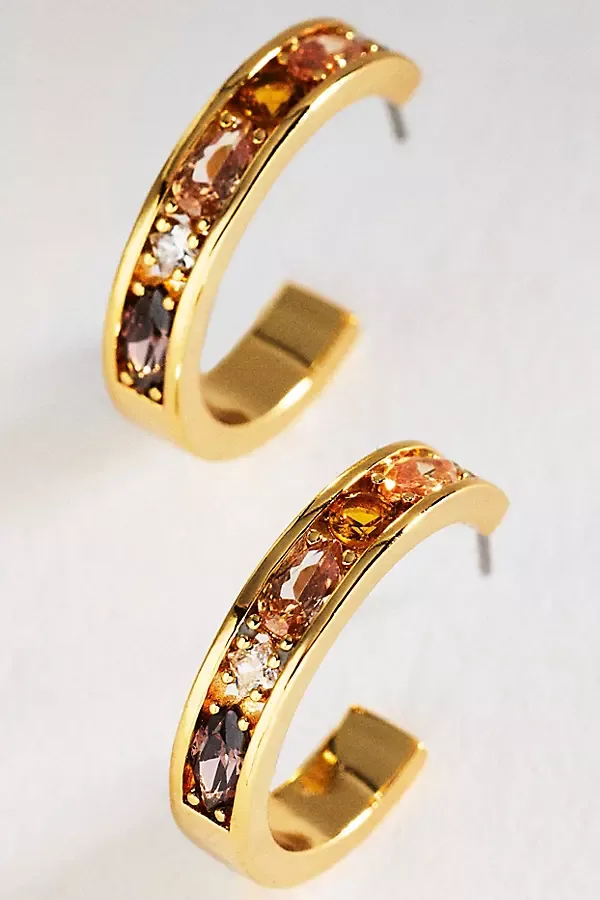 Mixed Stone Bezel Hoop Earrings