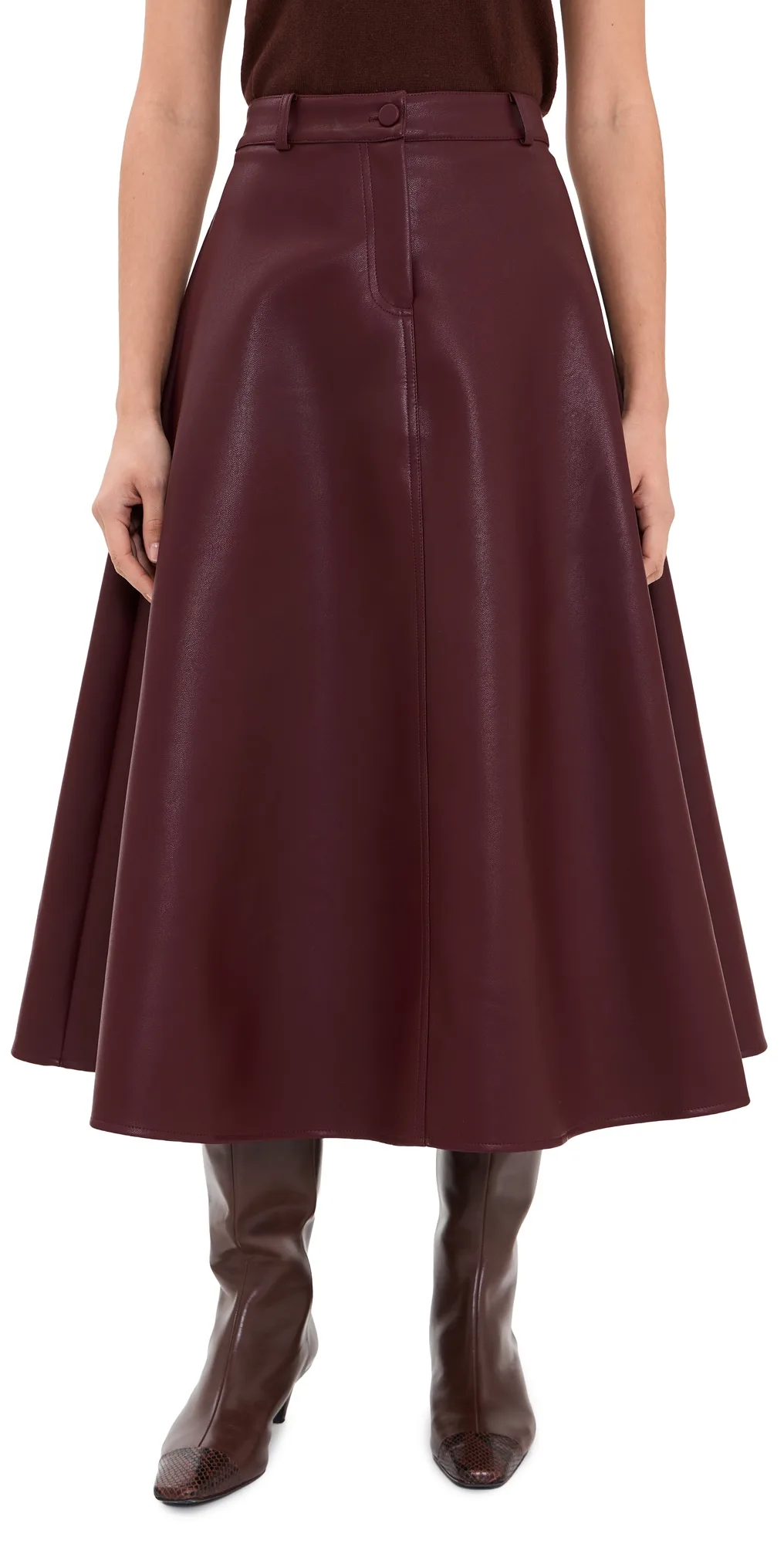 English Factory Faux Leather A-Line Midi Skirt by English Factory