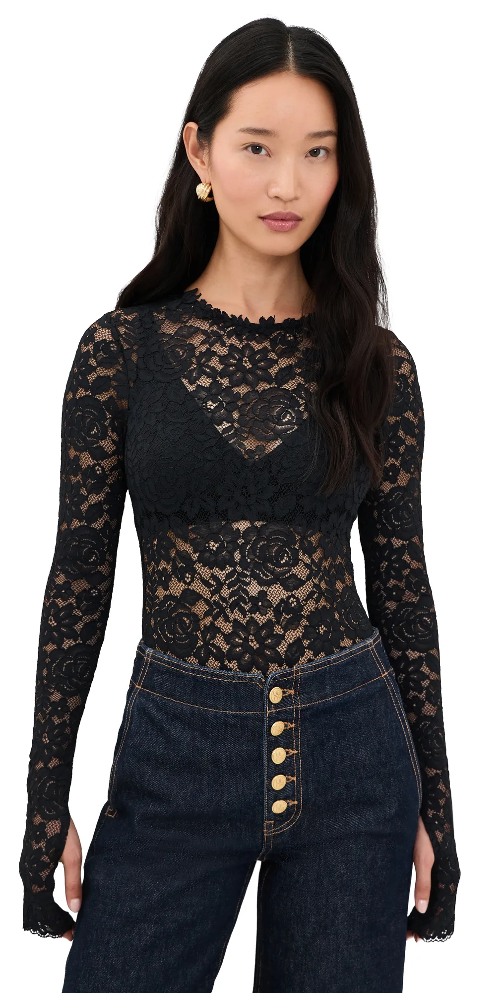 Taeyn Lace Thong Bodysuit by Alice + Olivia