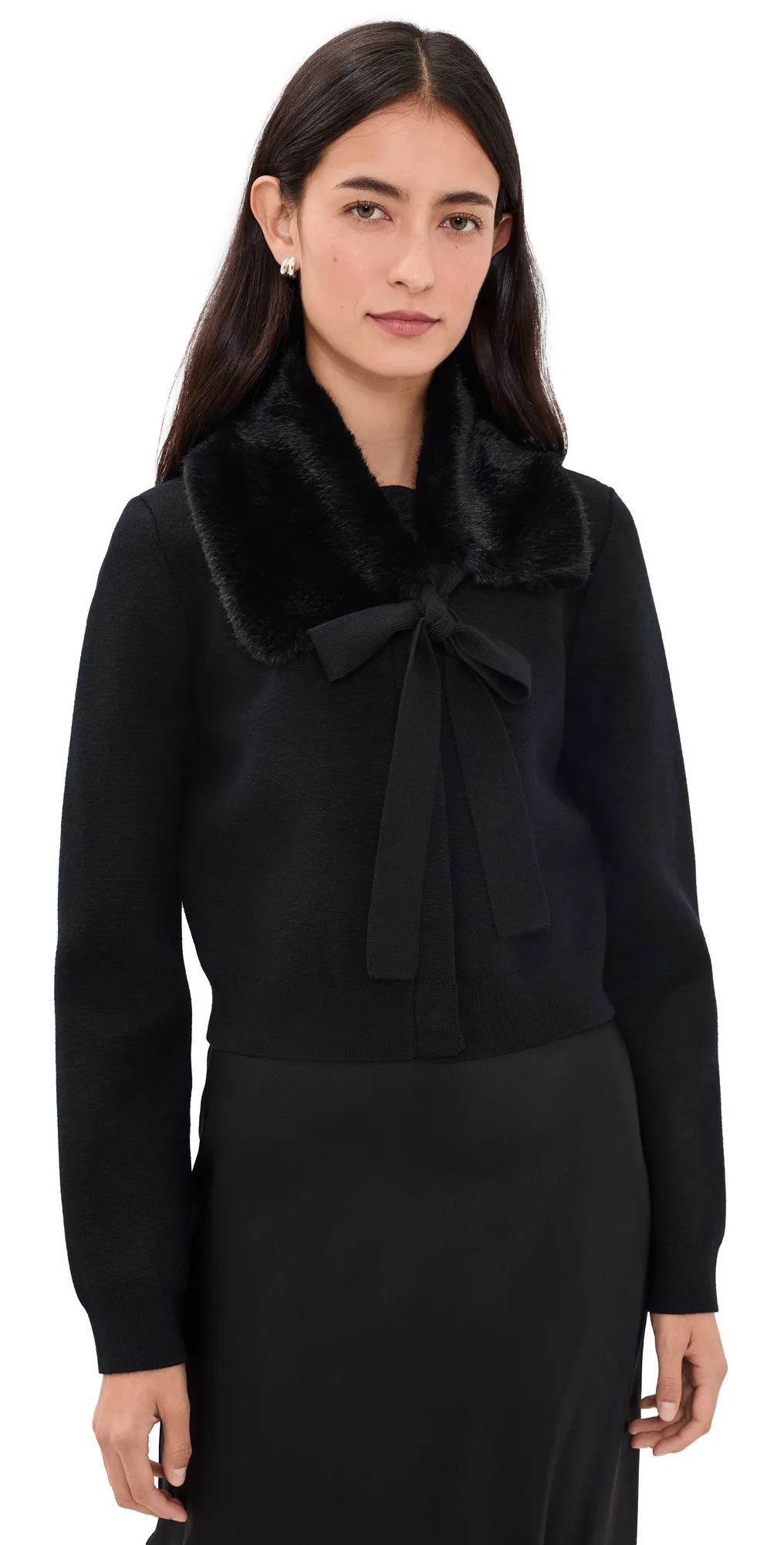 Faux Fur Collar Knit Cardigan by English Factory