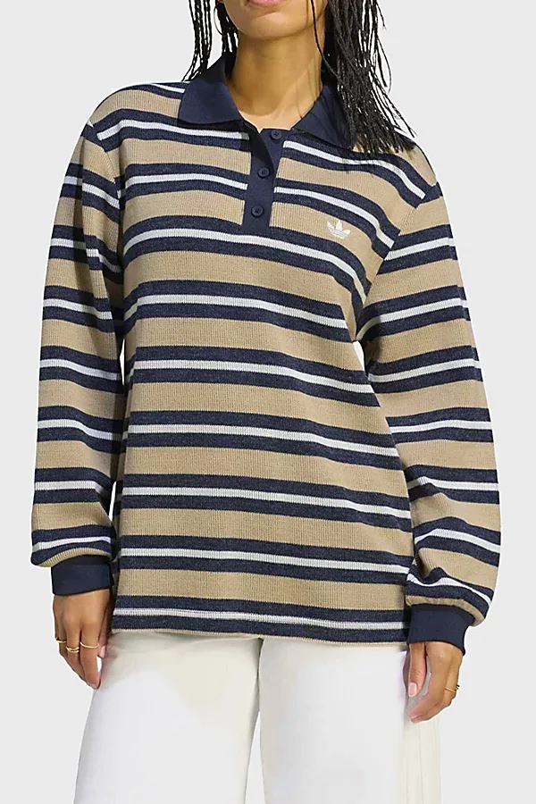 Originals Striped Knit Oversized Long Sleeve Polo by adidas