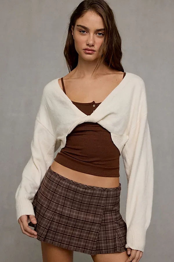 Julia Twist Plunging V-Neck Cropped Sweater by Out From Under